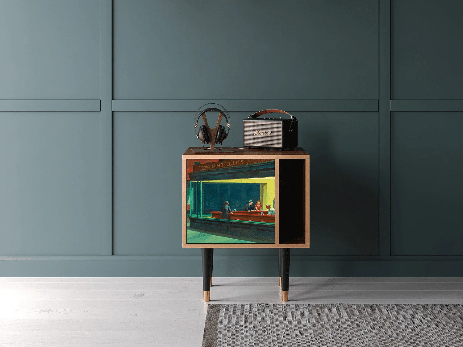 Stolik nocny - 57х69х48 cm - S2 - Nighthawks by Hopper, Orzech