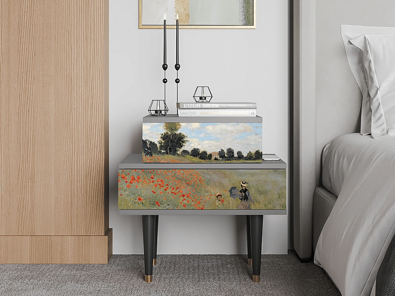 Table de nuit - 58х58х41 cm - NS1 - The Poppy Field   , Gris