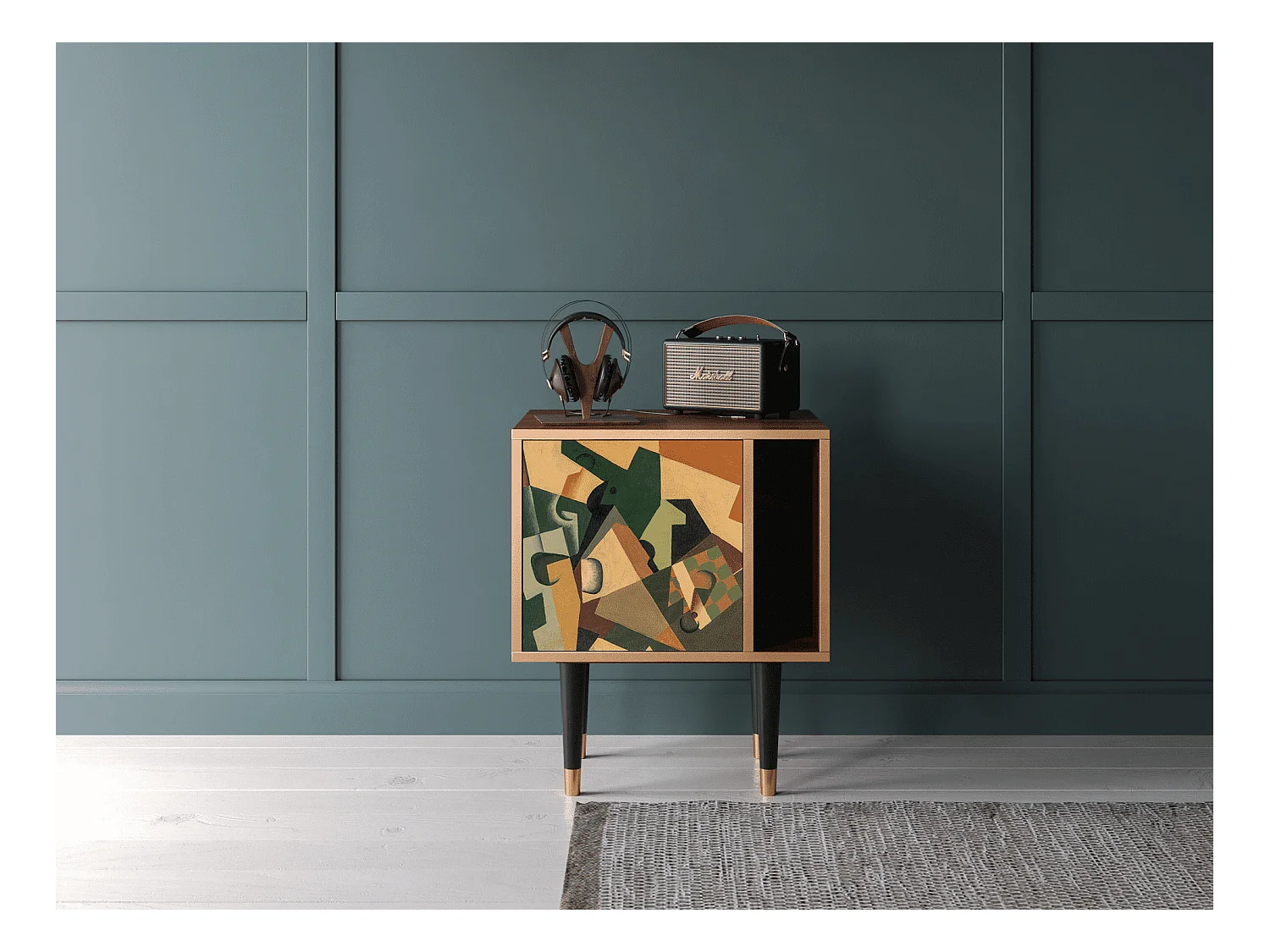 Table de nuit - 57х69х48 cm - S2 - Glass and Checkerboard, Noyer