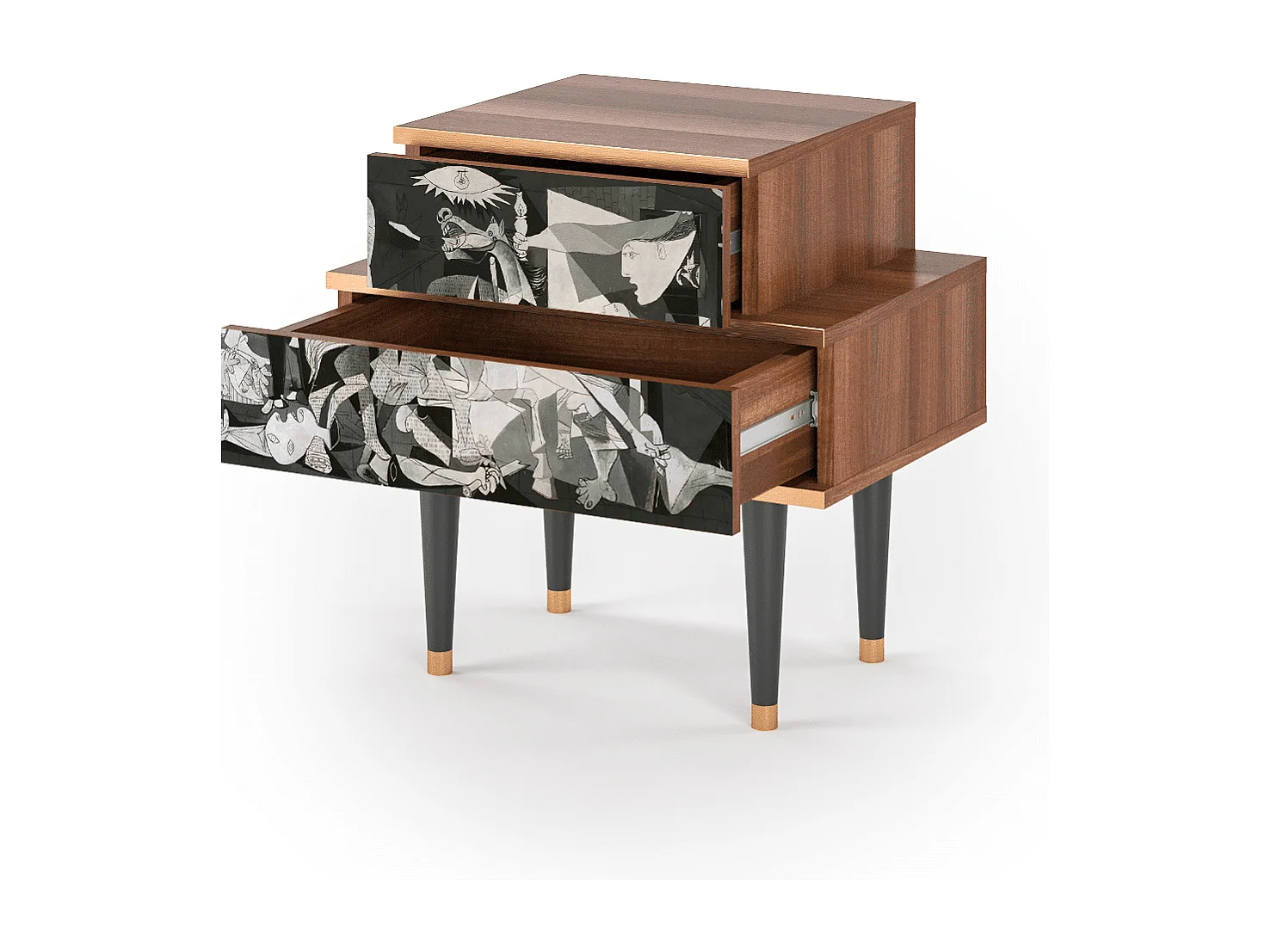 Stolik nocny - 58х58х41 cm - NS1 - Guernica by Picasso, Orzech