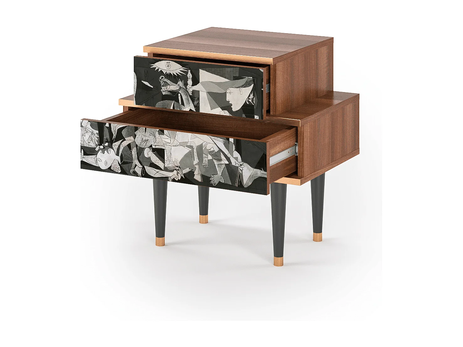 Stolik nocny - 58х58х41 cm - NS1 - Guernica by Picasso, Orzech