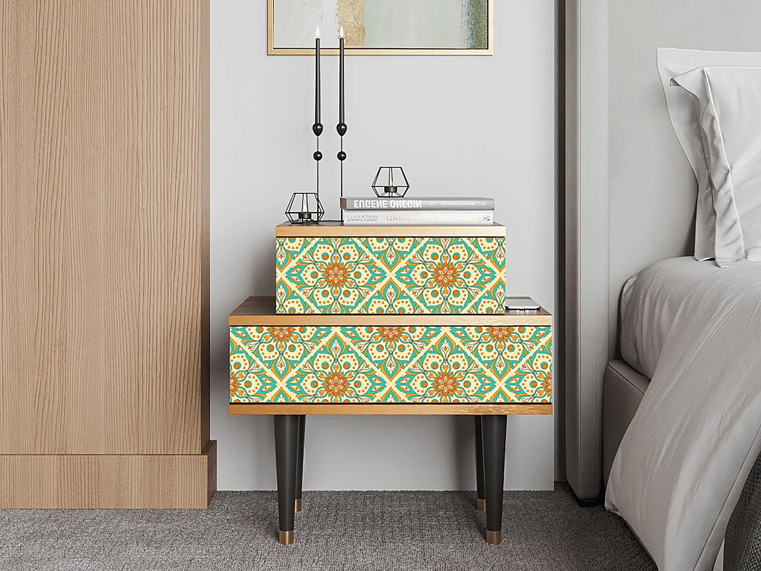 Table de nuit - 58х58х41 cm - NS1 - Hindu Daisy, Noyer