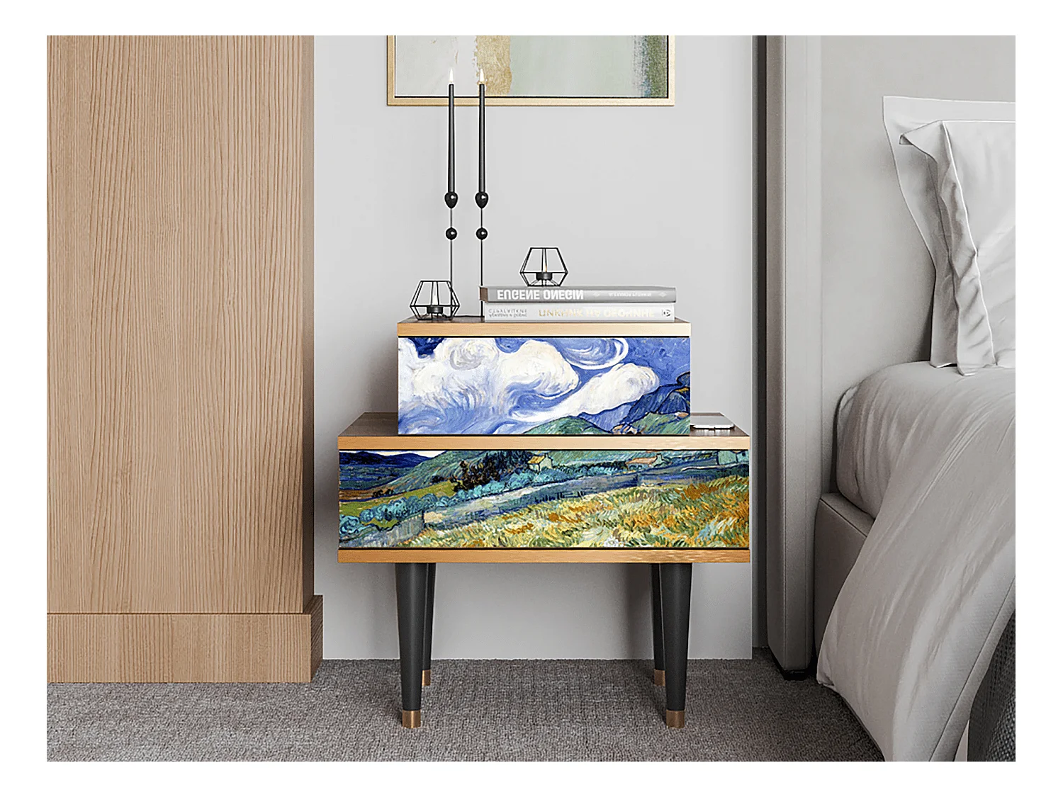 Table de nuit - 58х58х41 cm - NS1 - Landscape, Noyer