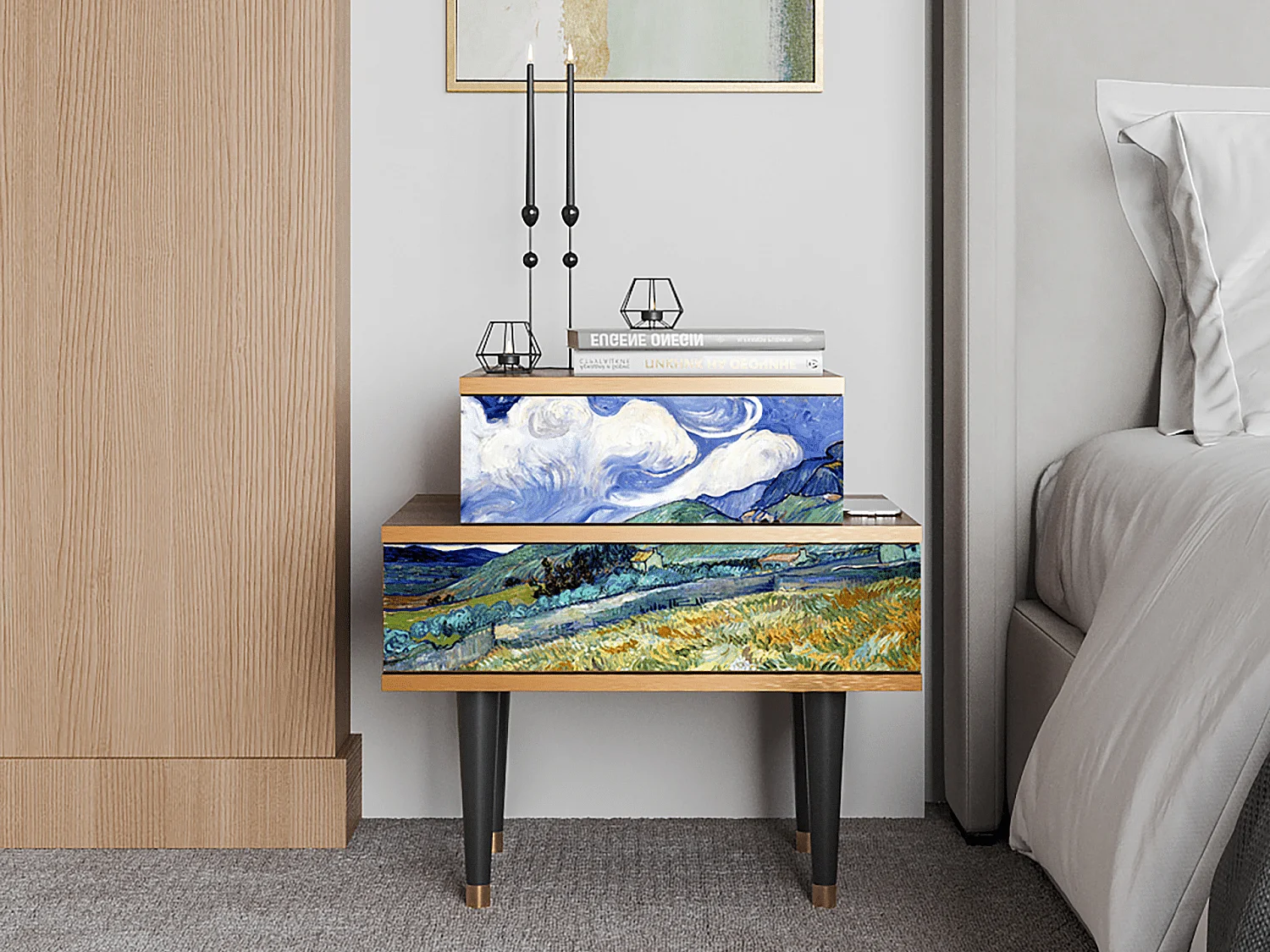 Table de nuit - 58х58х41 cm - NS1 - Landscape, Noyer