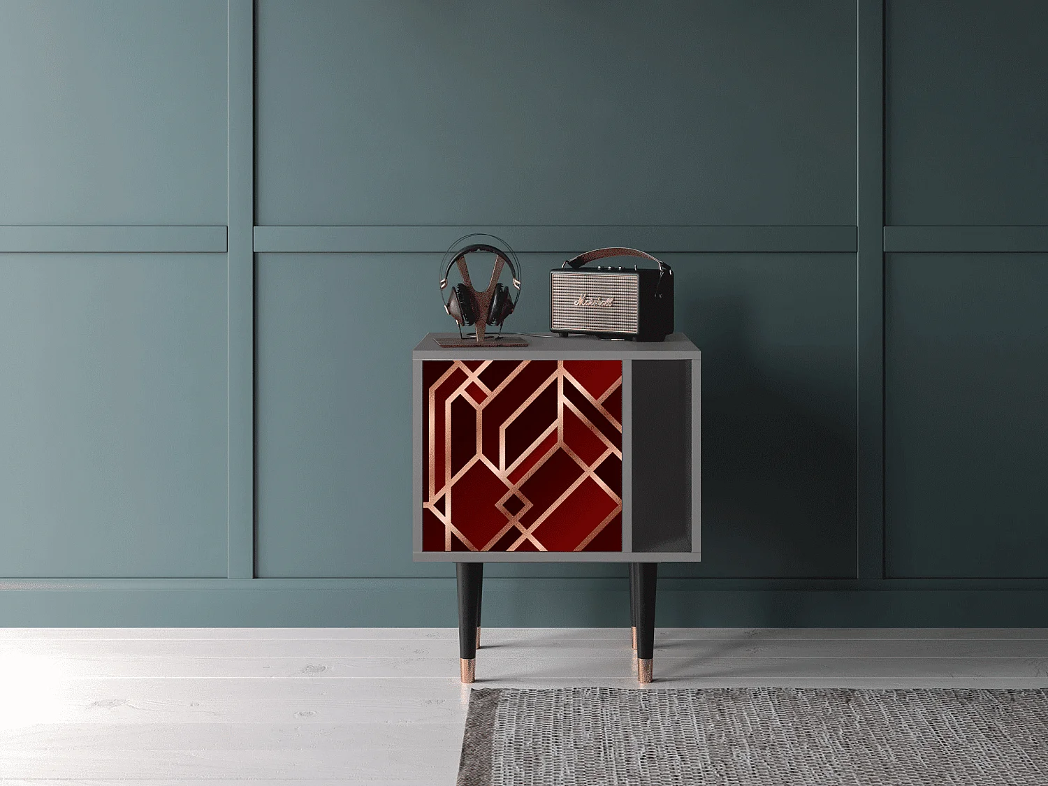 Stolik nocny - 57х69х48 cm - S2 - Velvet 1920's, Szary