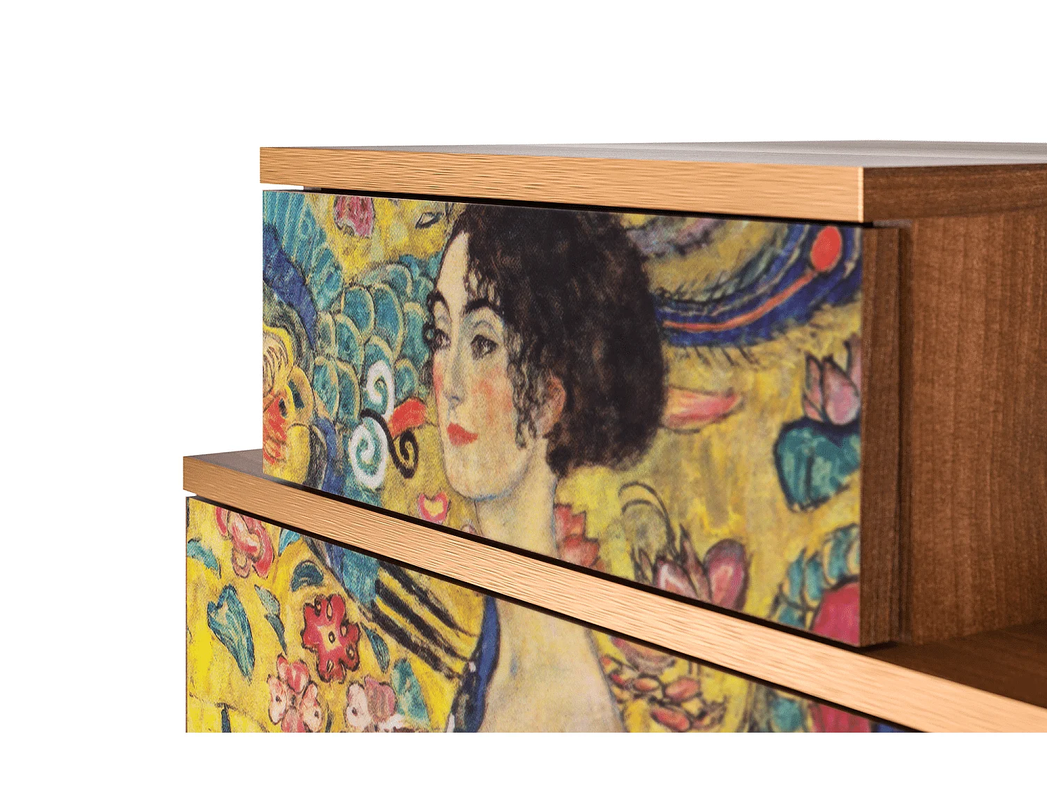 Table de nuit - 58х58х41 cm - NS1 - Lady with Fan by Klimt, Noyer