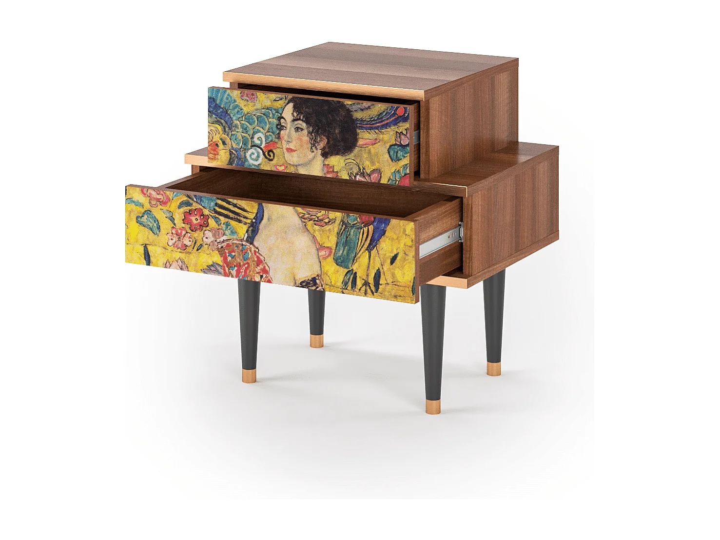 Table de nuit - 58х58х41 cm - NS1 - Lady with Fan by Klimt, Noyer