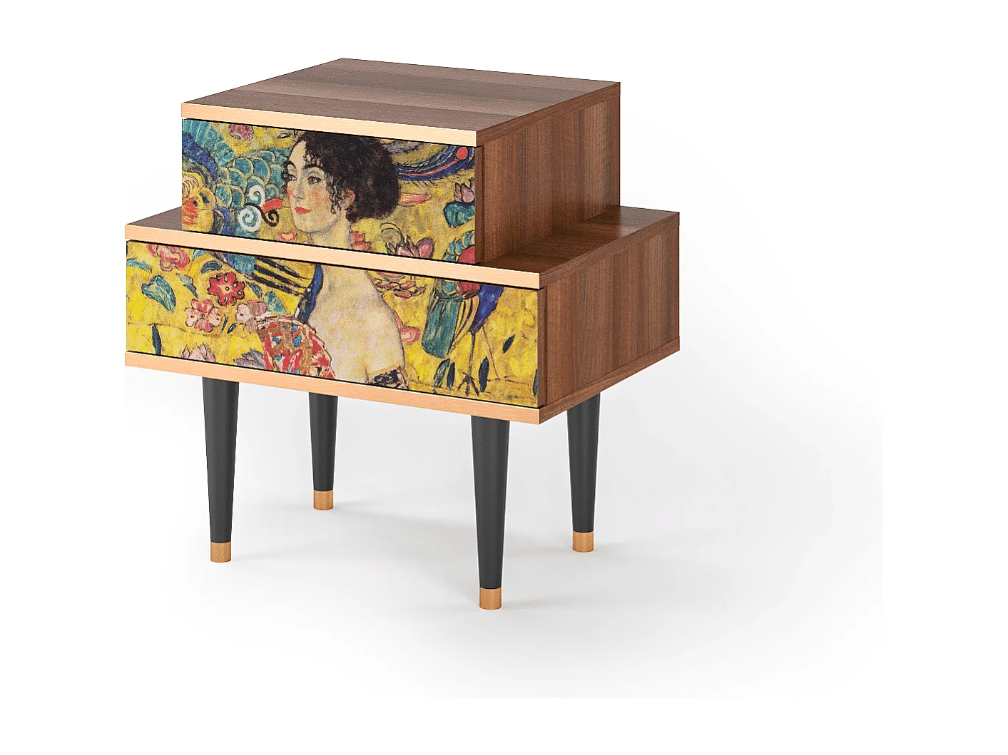 Table de nuit - 58х58х41 cm - NS1 - Lady with Fan by Klimt, Noyer