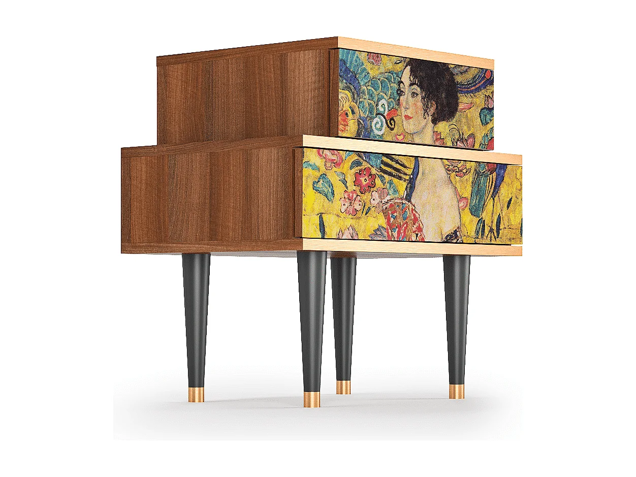 Table de nuit - 58х58х41 cm - NS1 - Lady with Fan by Klimt, Noyer
