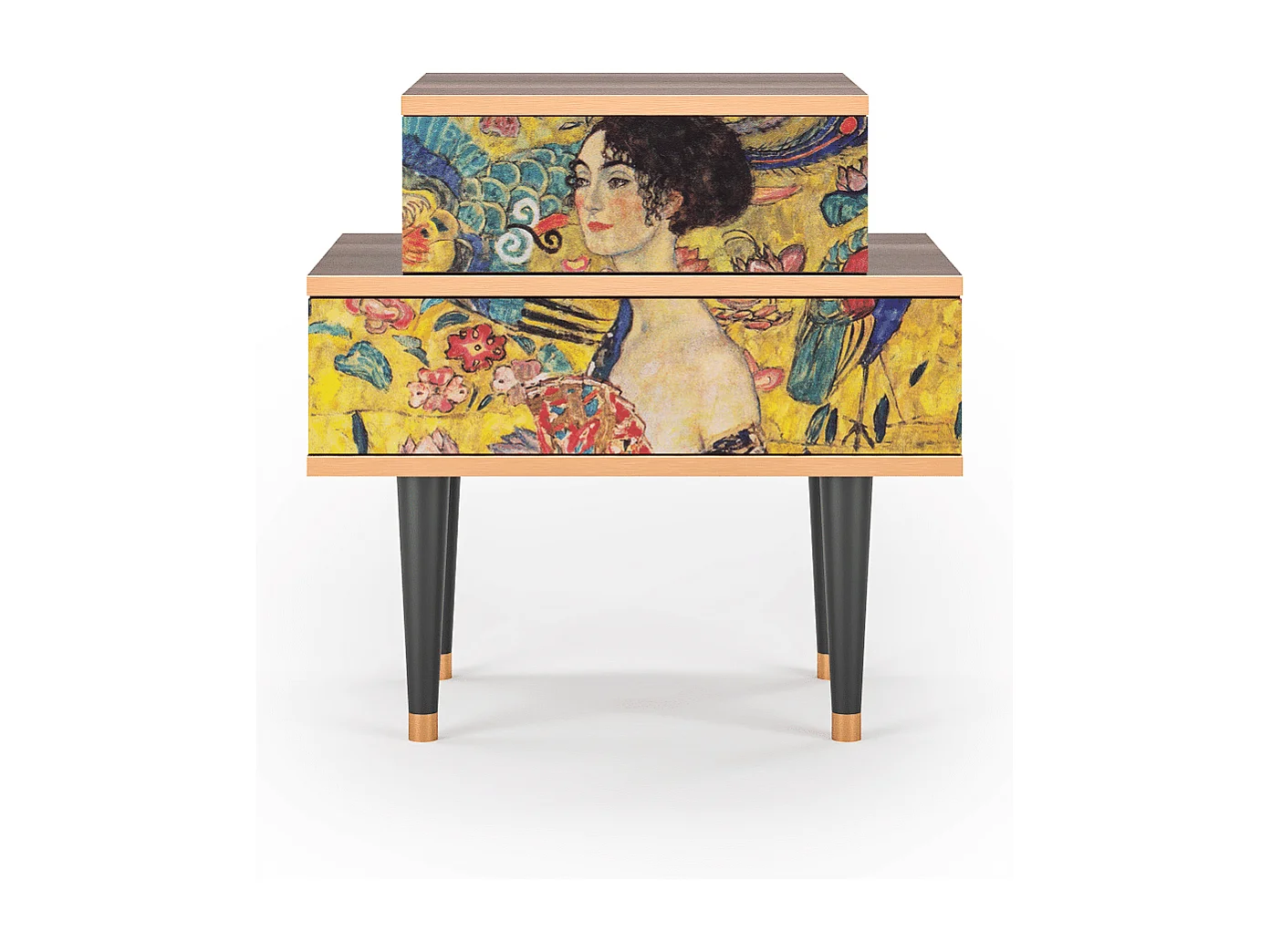 Stolik nocny - 58х58х41 cm - NS1 - Lady with Fan by Klimt, Orzech