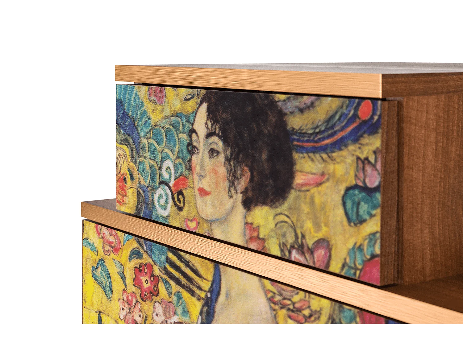 Stolik nocny - 58х58х41 cm - NS1 - Lady with Fan by Klimt, Orzech