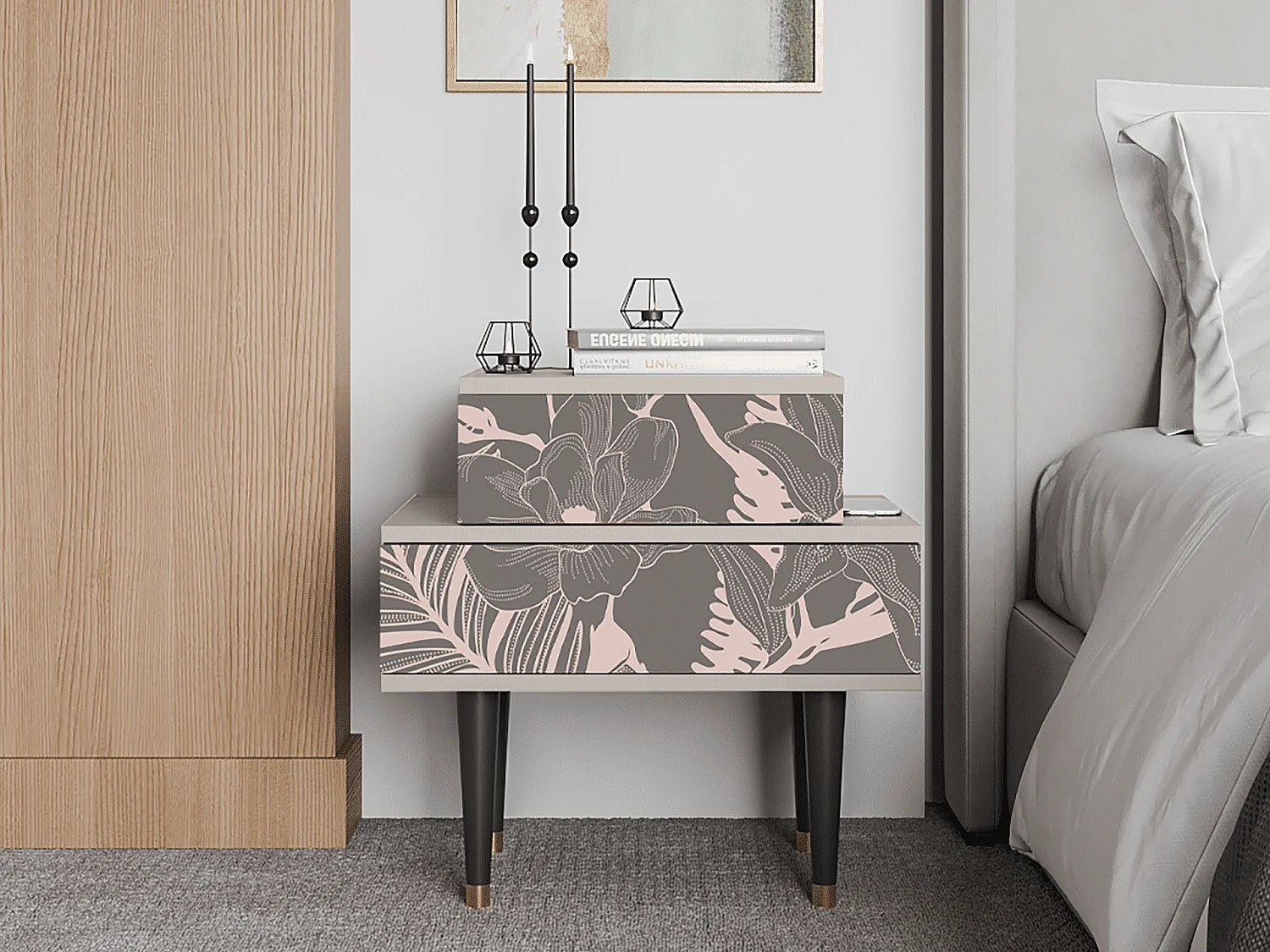 Table de nuit - 58х58х41 cm - NS1 - Issabelline Flower, Sable