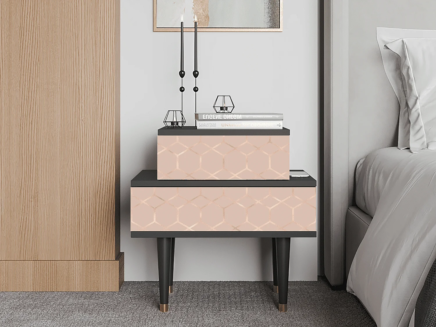 Table de nuit - 58х58х41 cm - NS1 - Rose Honeycomb, Anthracite