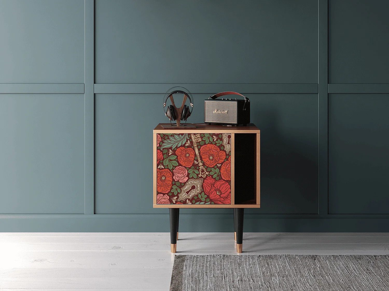 Criado-mudo - 57х69х48 cm - S2 - Poppy Garden, Nogueira