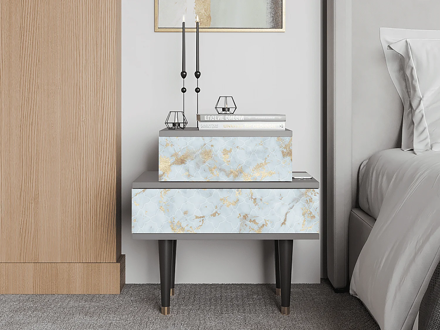 Table de nuit - 58х58х41 cm - NS1 - Golden Waves, Gris