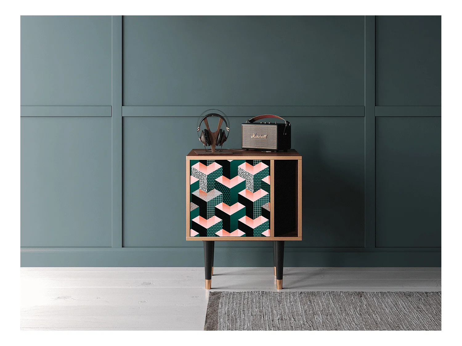 Table de nuit - 57х69х48 cm - S2 - Geometric Madness, Noyer