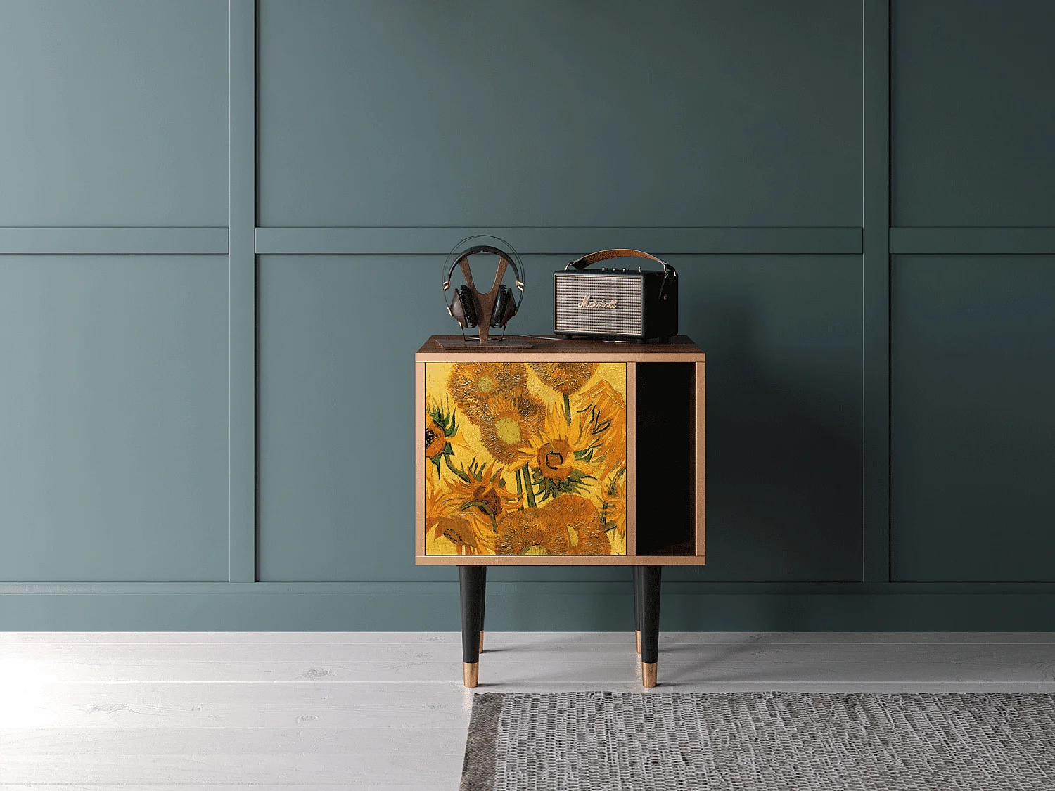 Stolik nocny - 57х69х48 cm - S2 - Sunflowers, Orzech