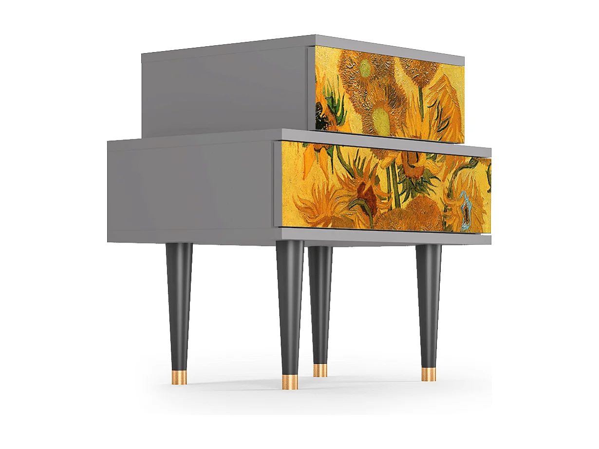 Criado-mudo - 58х58х41 cm - NS1 - Sunflowers, Cinza