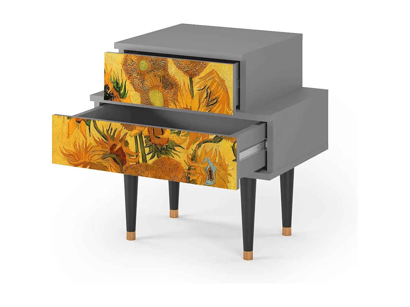 Stolik nocny - 58х58х41 cm - NS1 - Sunflowers, Szary