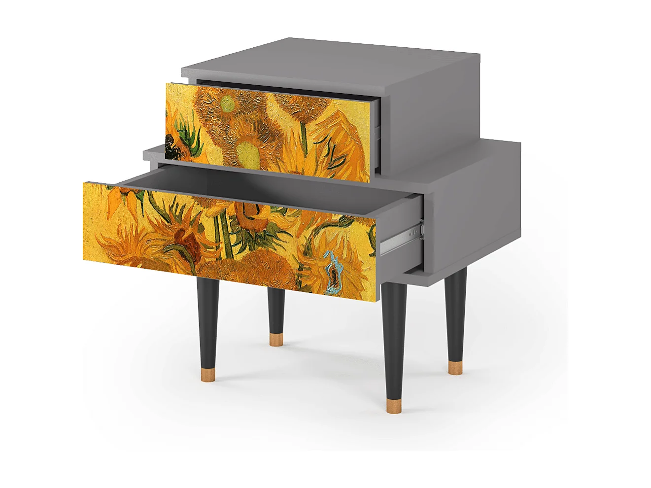 Stolik nocny - 58х58х41 cm - NS1 - Sunflowers, Szary