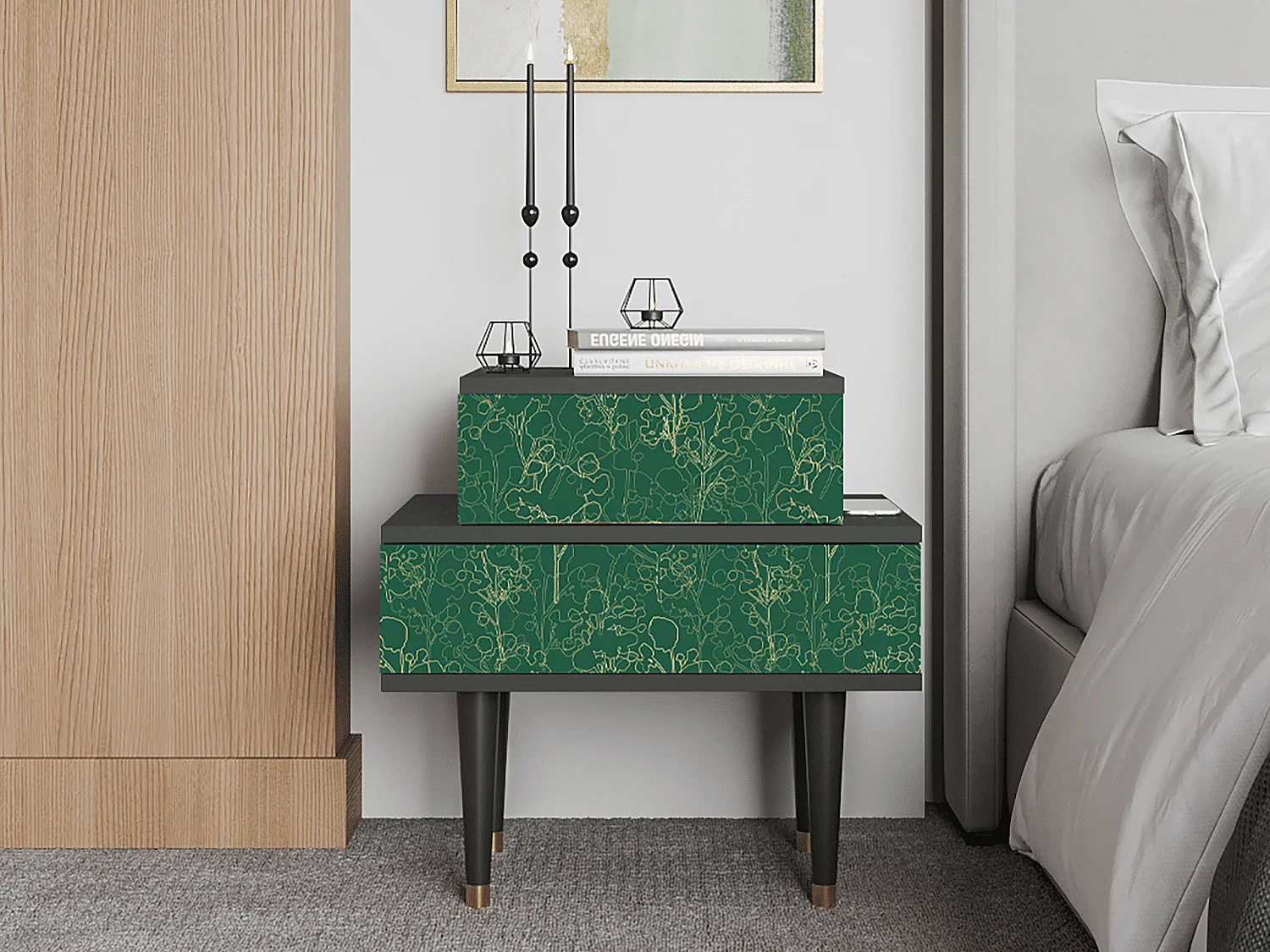 Nachtkastje - 58х58х41 cm - NS1 - Emerald Forest, Antraciet