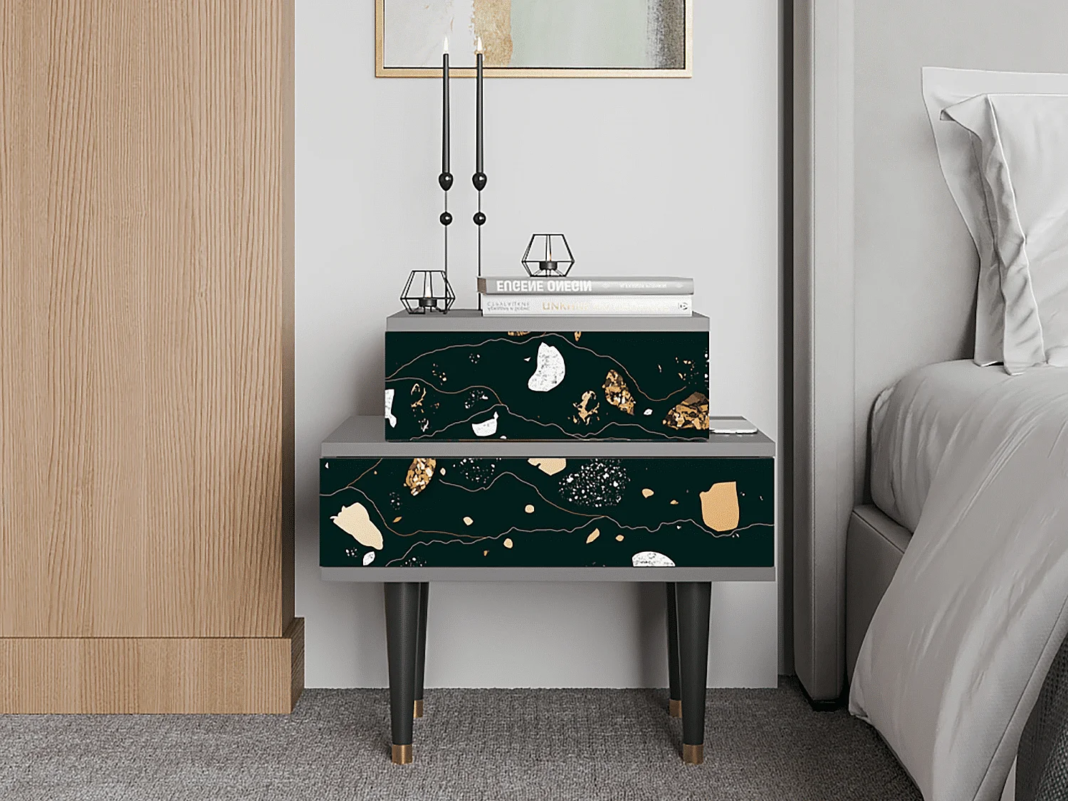 Table de nuit - 58х58х41 cm - NS1 - Space Rocks, Gris