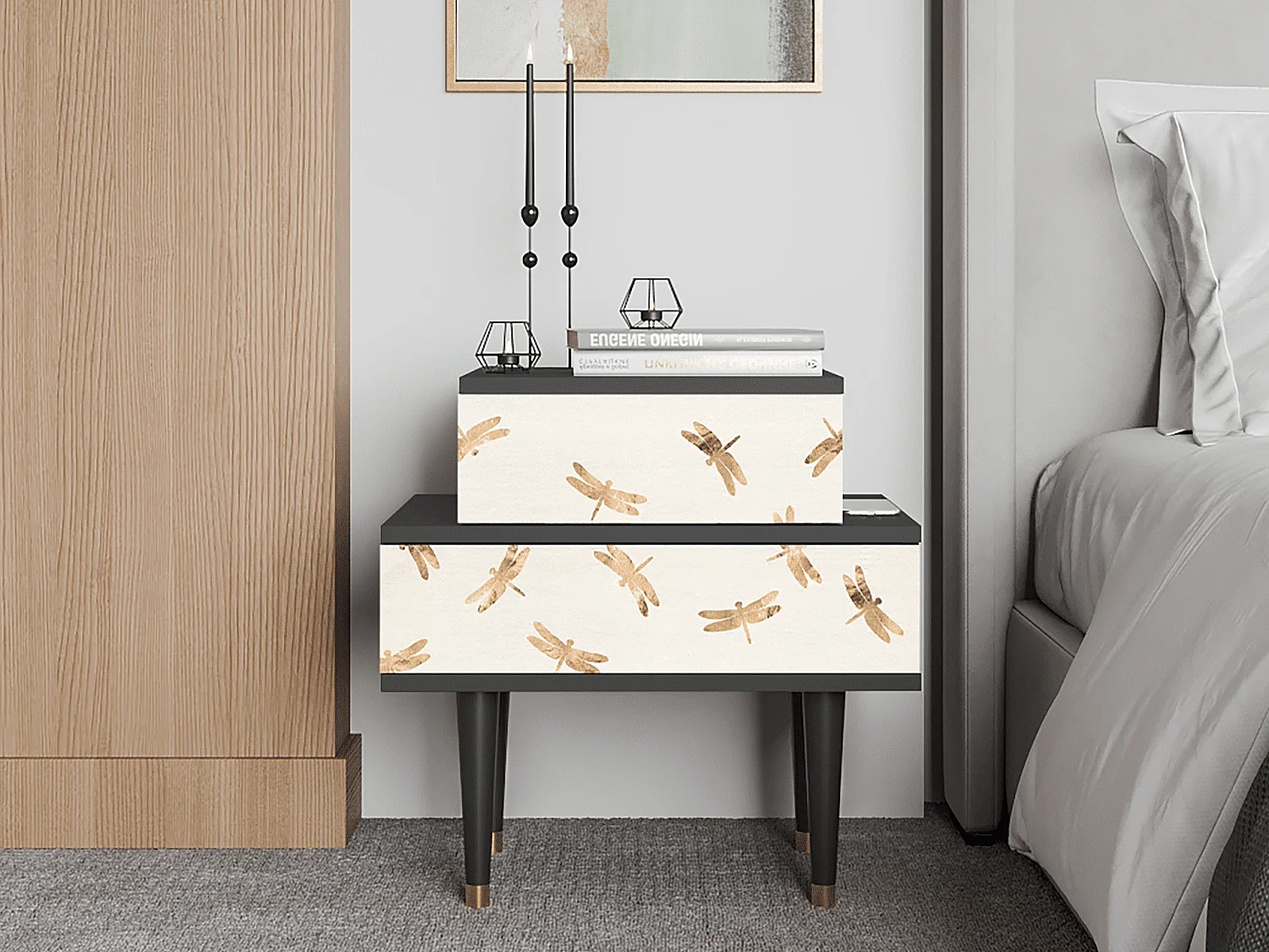 Stolik nocny - 58х58х41 cm - NS1 - Nude Dragonflies, Antracyt