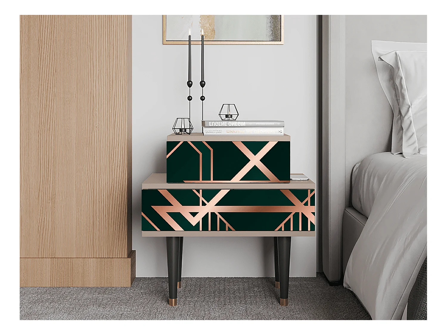 Nachttisch - 58х58х41 cm - NS1 - Emerald Gatsby, Latte