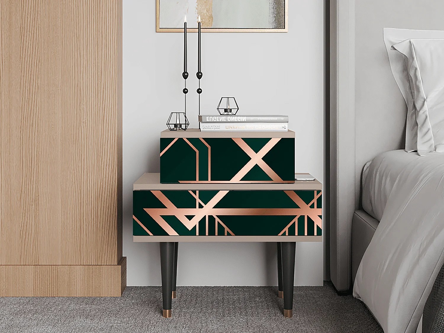 Mesita de noche - 58х58х41 cm - NS1 - Emerald Gatsby, Latte