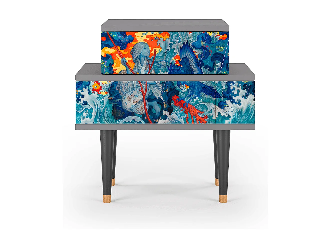 Stolik nocny - 58х58х41 cm - NS1 - The Girl - James Jean, Szary