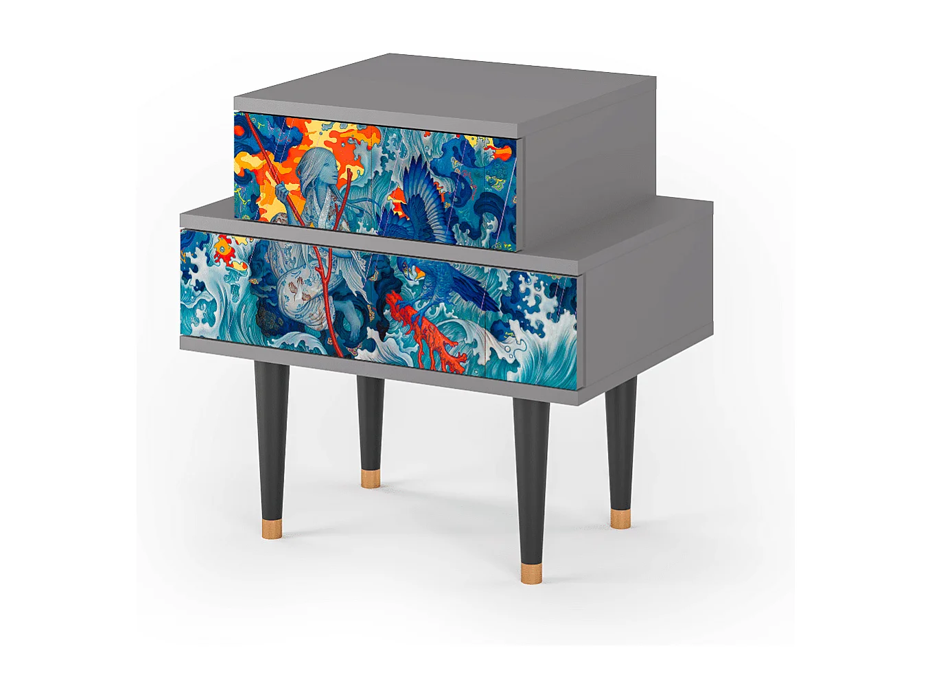 Stolik nocny - 58х58х41 cm - NS1 - The Girl - James Jean, Szary