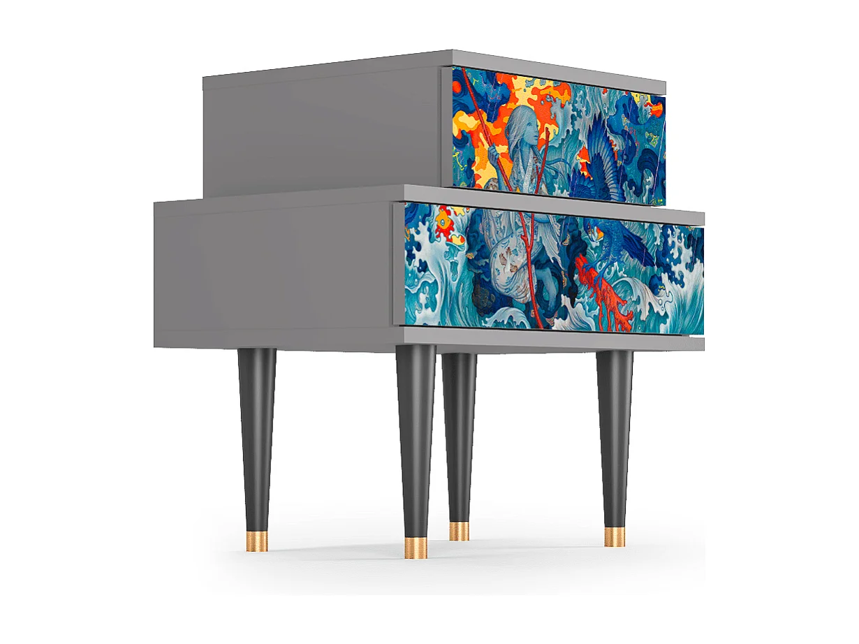 Stolik nocny - 58х58х41 cm - NS1 - The Girl - James Jean, Szary