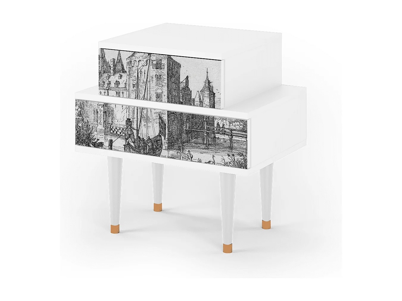 Stolik nocny - 58х58х41 cm - NS1 - Castle with Bridge, Biały