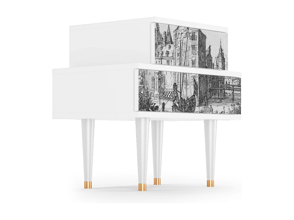 Stolik nocny - 58х58х41 cm - NS1 - Castle with Bridge, Biały