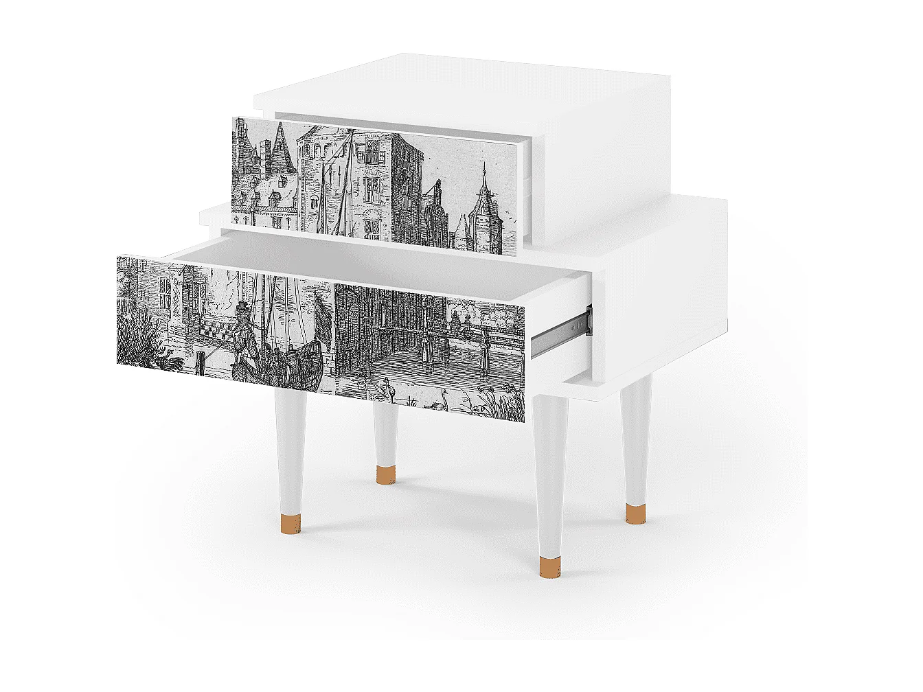 Stolik nocny - 58х58х41 cm - NS1 - Castle with Bridge, Biały