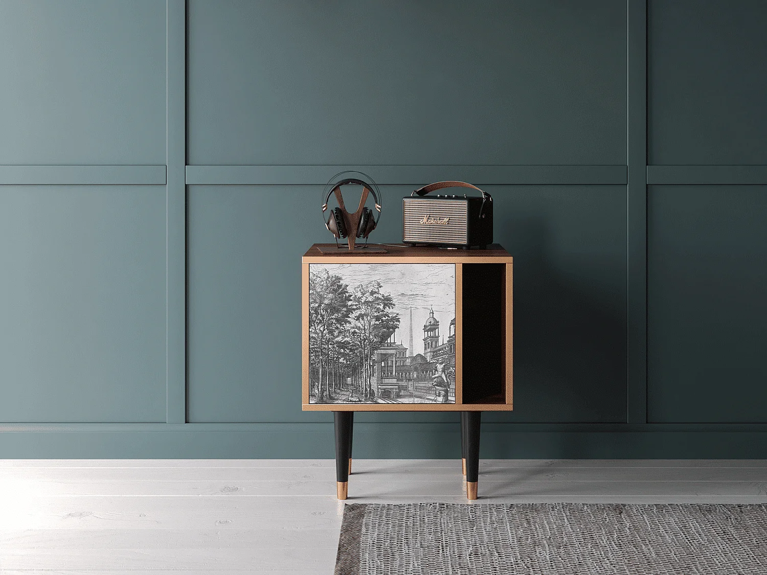 Nachtkastje - 57х69х48 cm - S2 - View of the Piazza, Walnoot