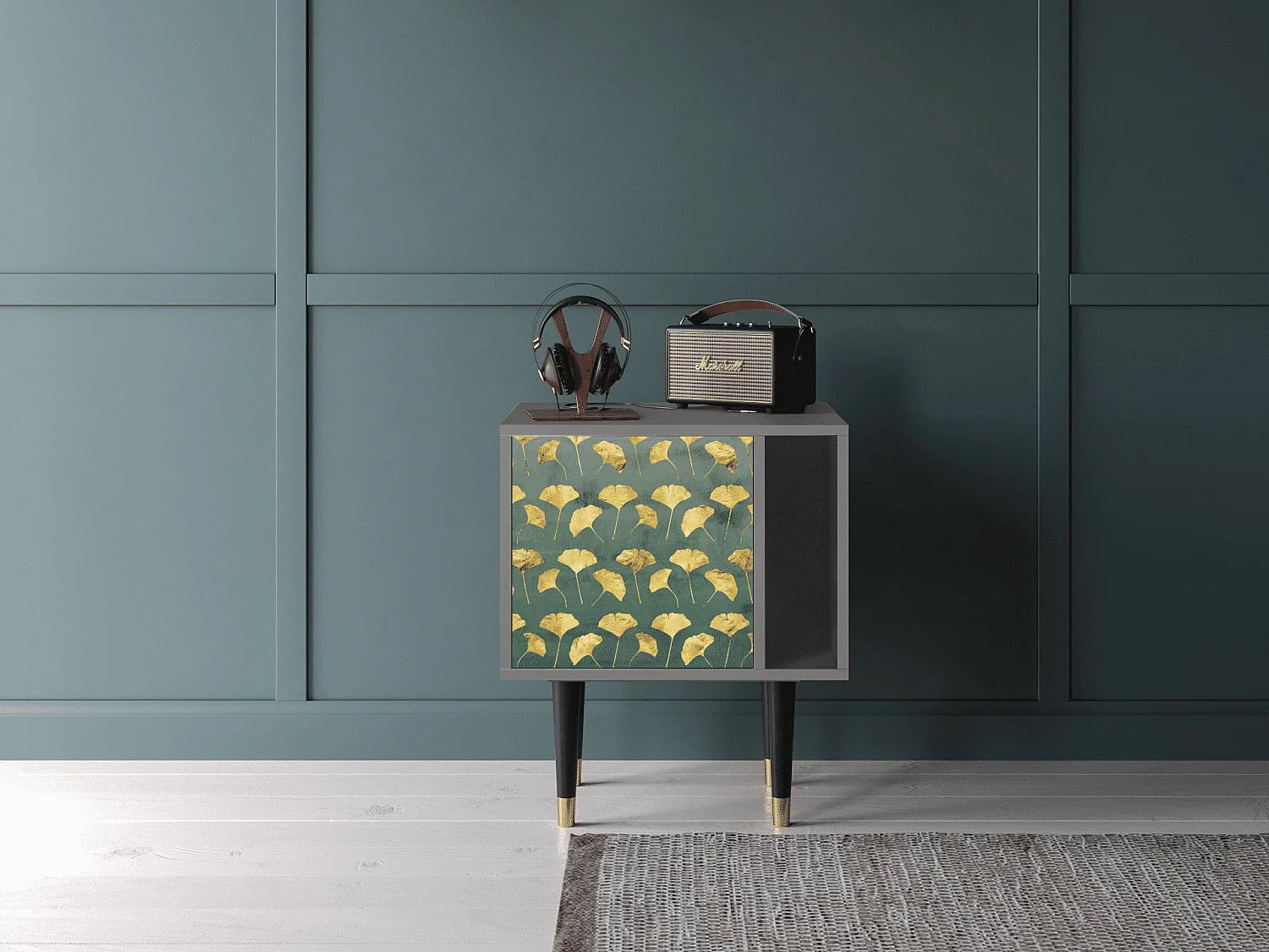 Stolik nocny - 57х69х48 cm - S2 - Gingko leaves, Szary