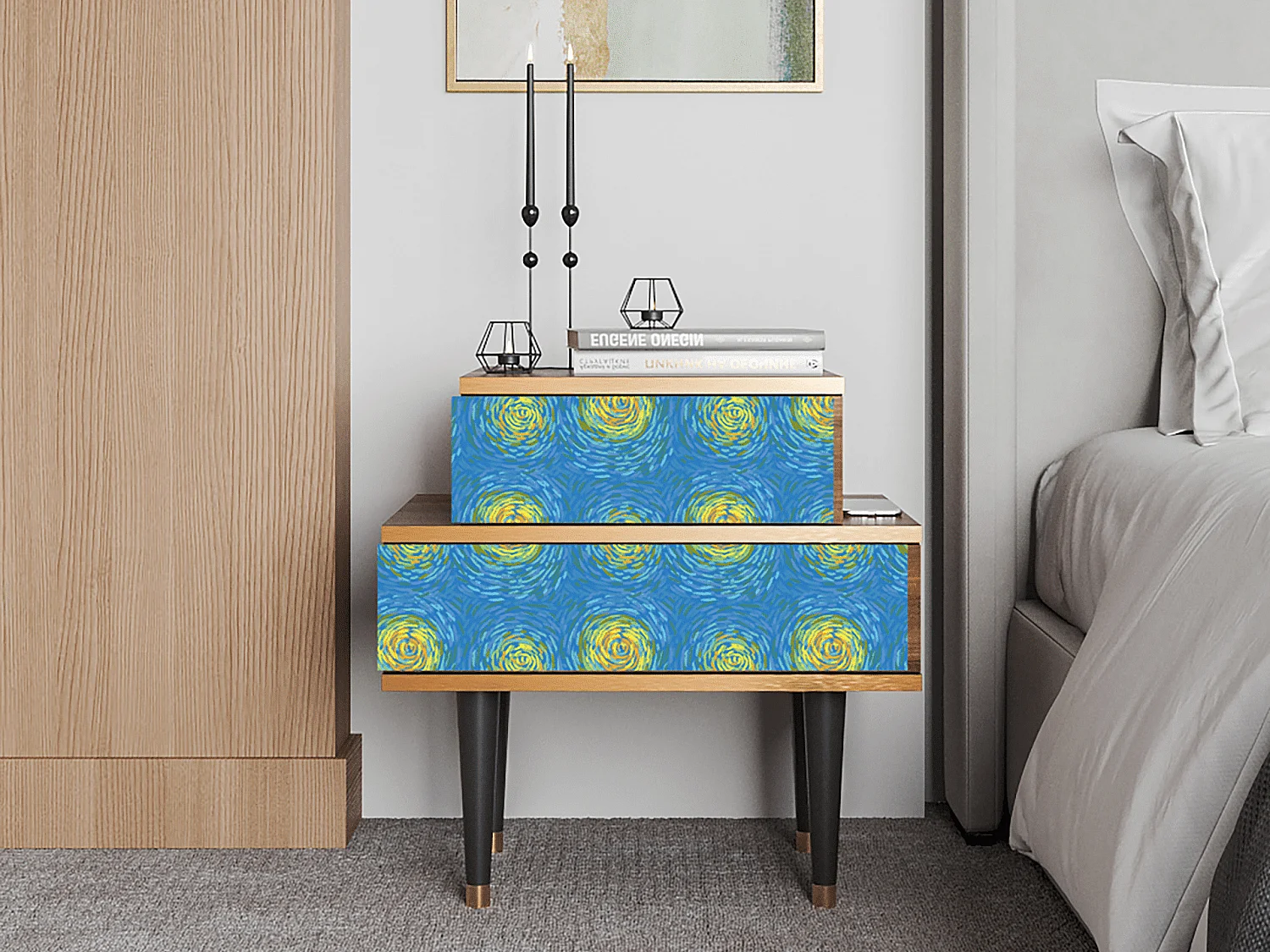 Stolik nocny - 58х58х41 cm - NS1 - Van Gogh Lights, Orzech