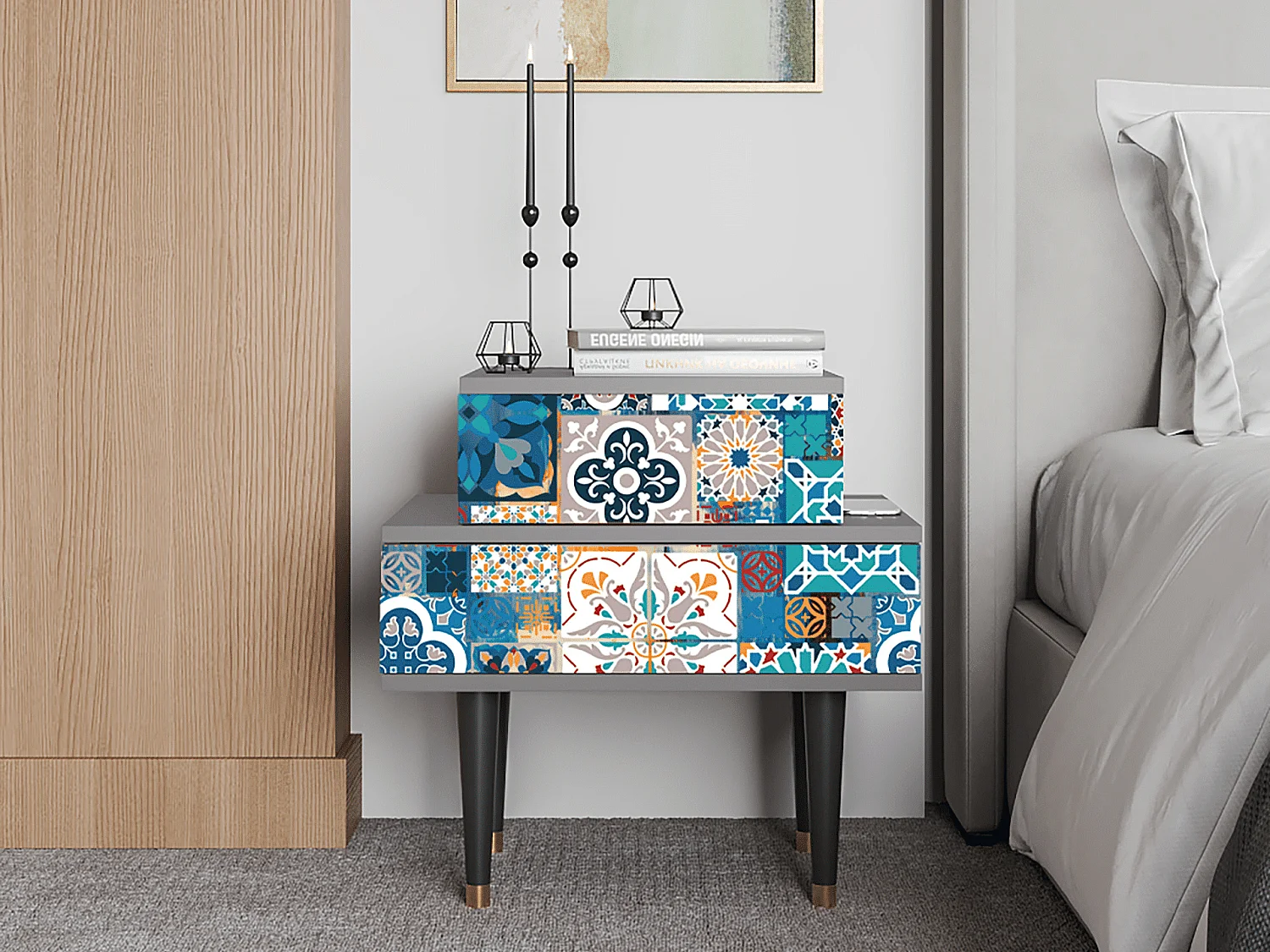 Comodino - 58х58х41 cm - NS1 - Moroccan Market, Grigio