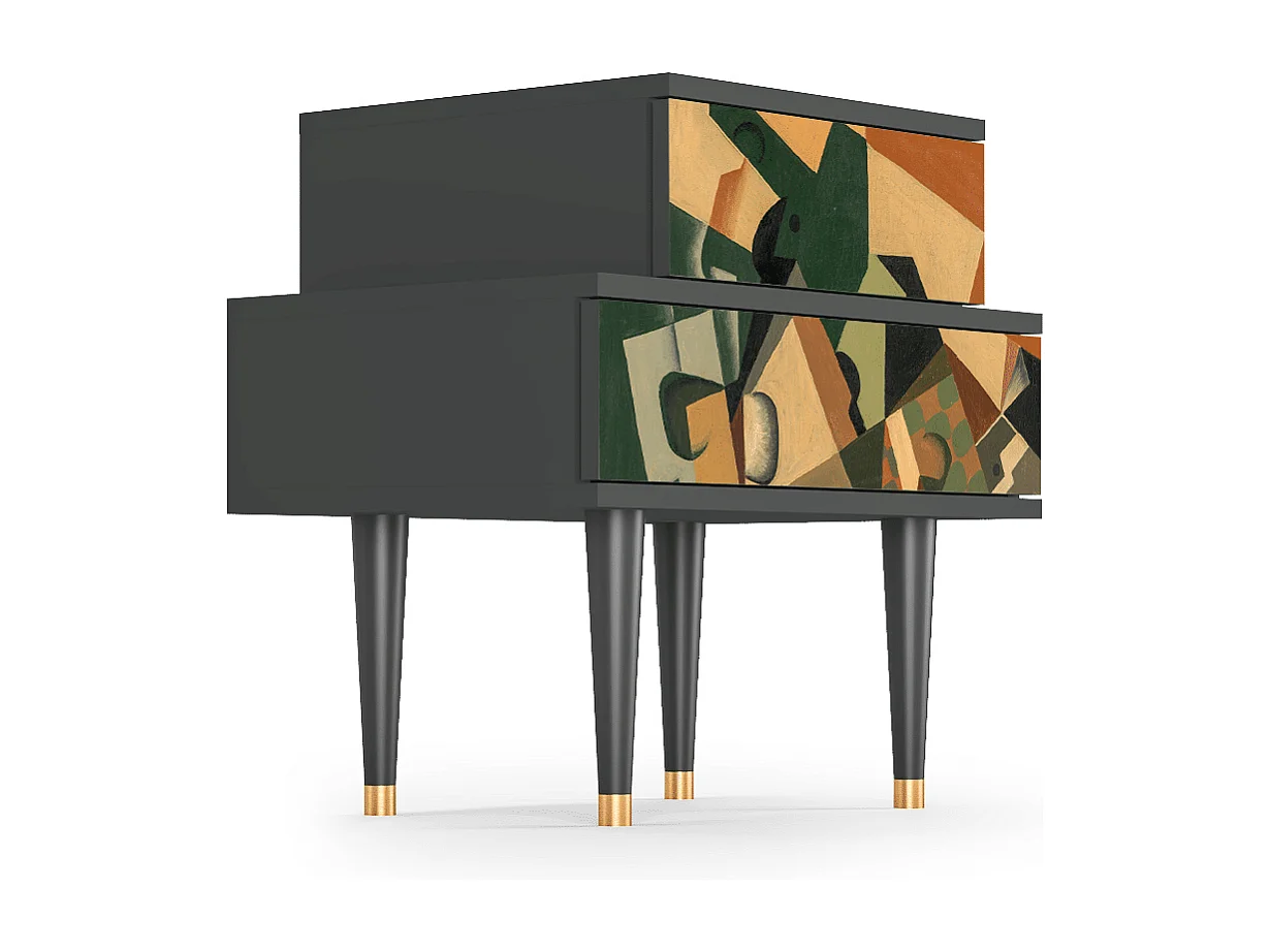 Nachtkastje - 58х58х41 cm - NS1 - Glass and Checkerboard, Antraciet