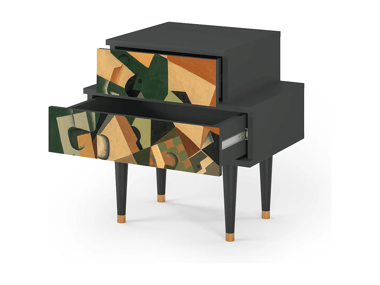 Nachtkastje - 58х58х41 cm - NS1 - Glass and Checkerboard, Antraciet