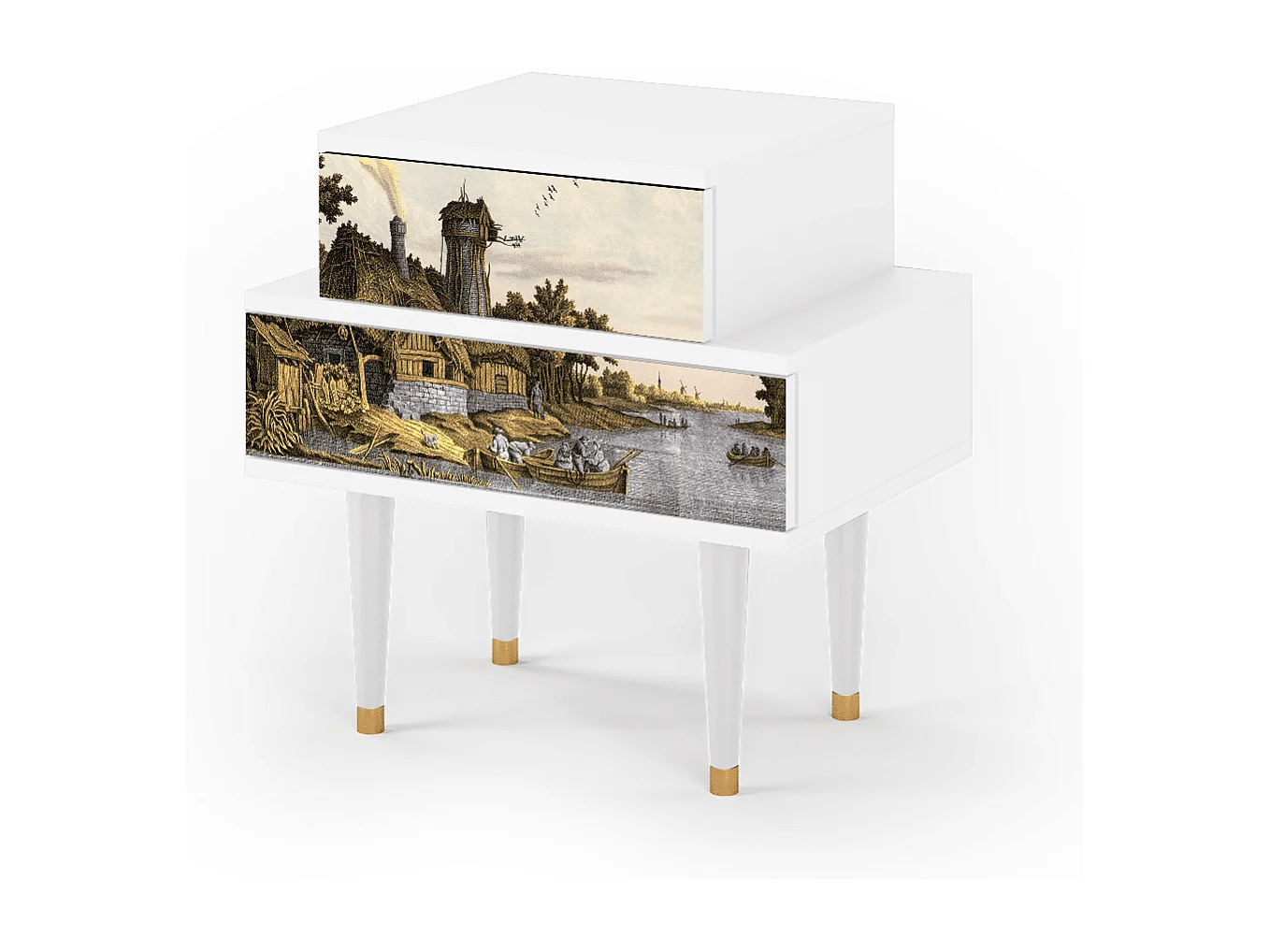 Stolik nocny - 58х58х41 cm - NS1 - Mill along a River, Biały