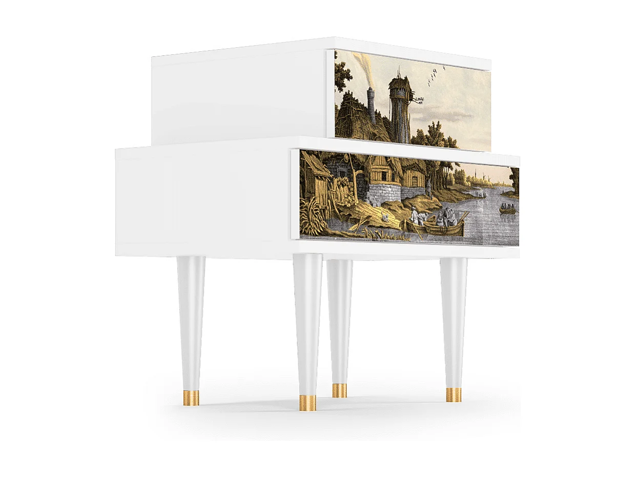 Stolik nocny - 58х58х41 cm - NS1 - Mill along a River, Biały