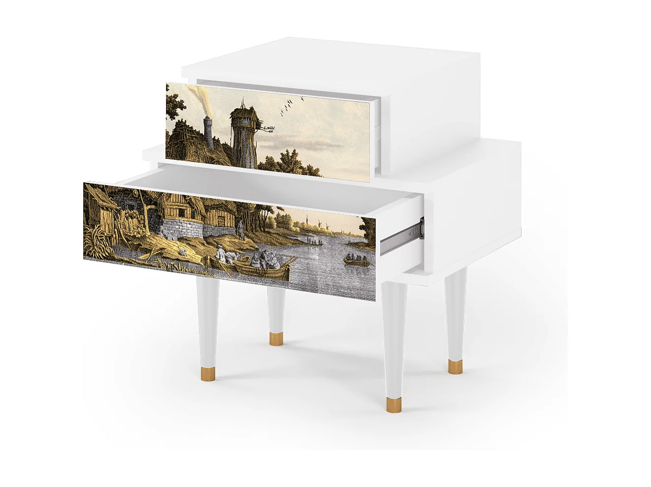 Stolik nocny - 58х58х41 cm - NS1 - Mill along a River, Biały