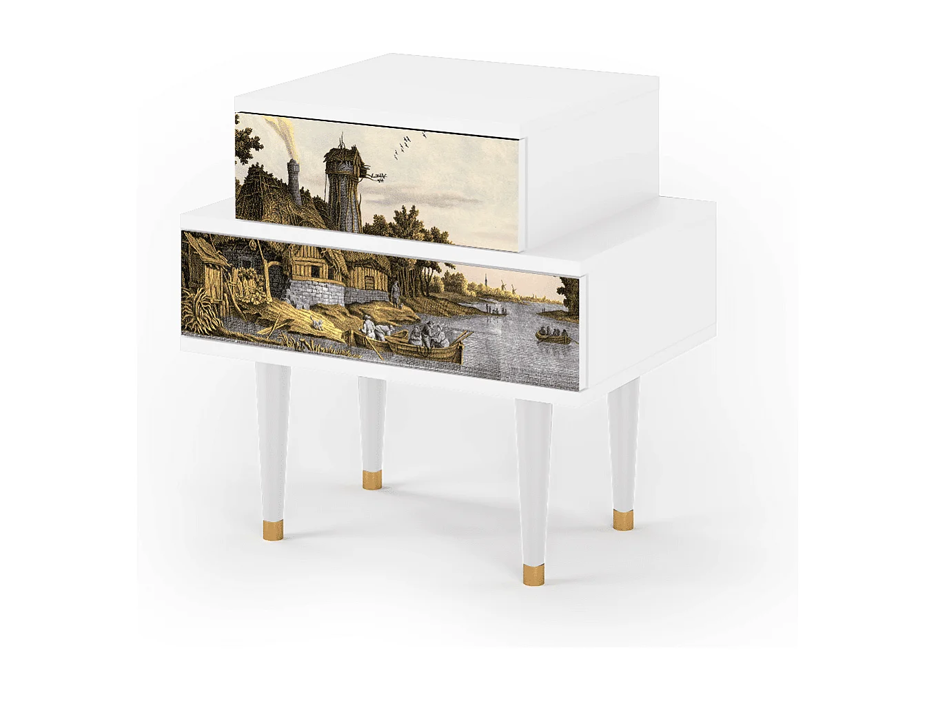 Stolik nocny - 58х58х41 cm - NS1 - Mill along a River, Biały