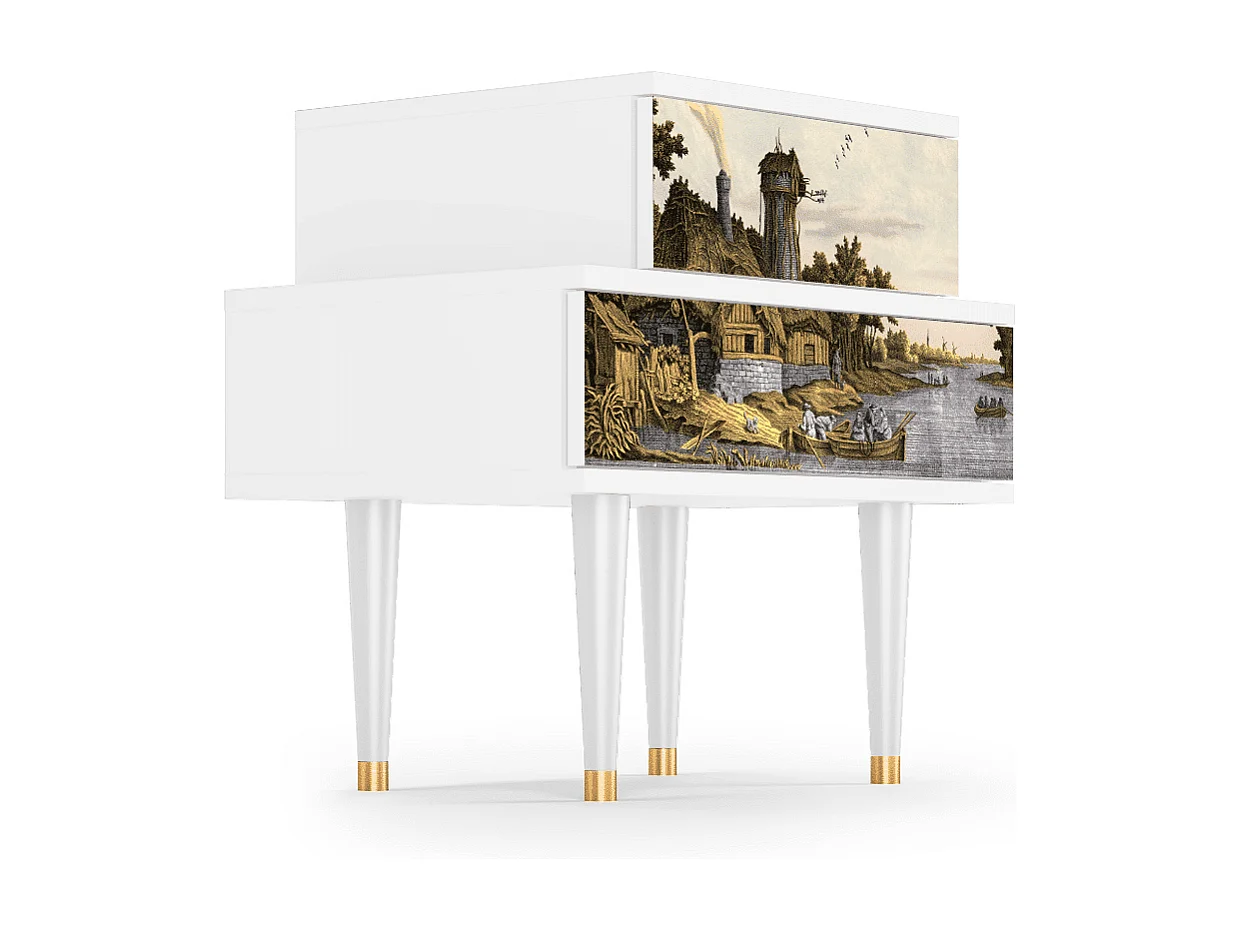 Stolik nocny - 58х58х41 cm - NS1 - Mill along a River, Biały