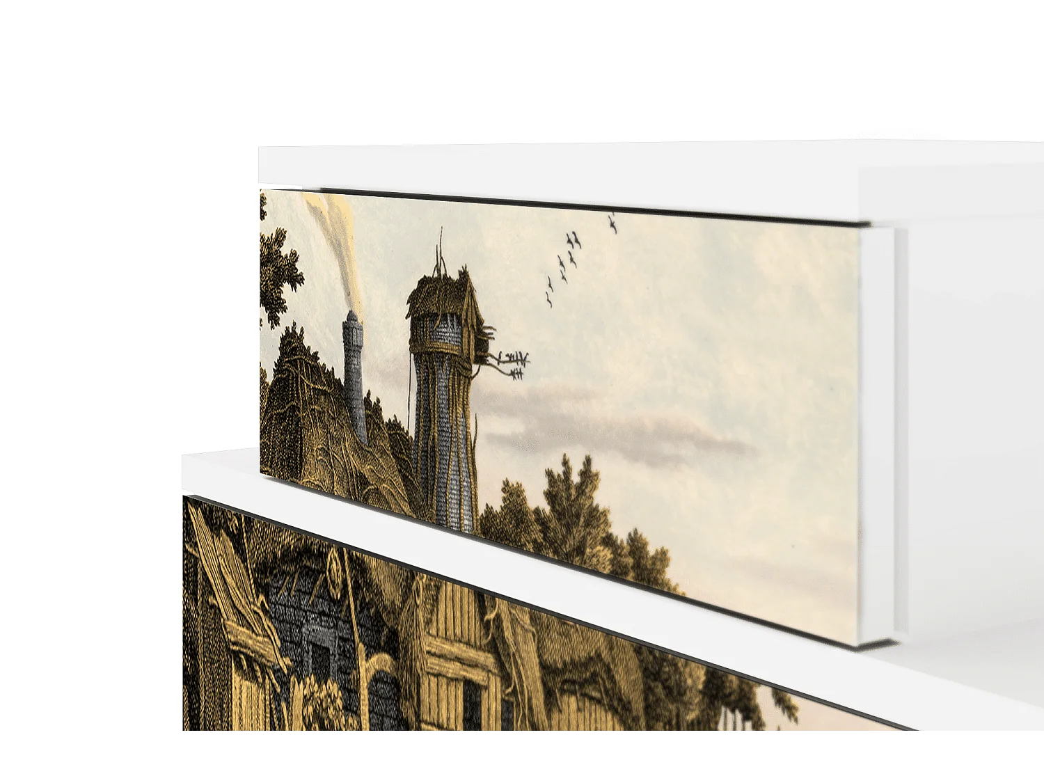 Stolik nocny - 58х58х41 cm - NS1 - Mill along a River, Biały