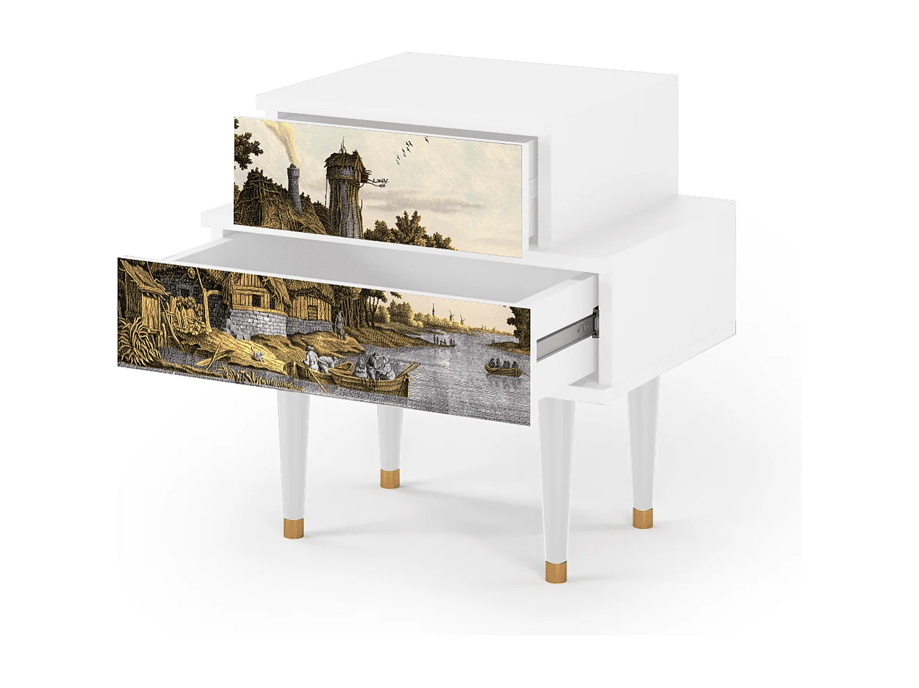 Stolik nocny - 58х58х41 cm - NS1 - Mill along a River, Biały