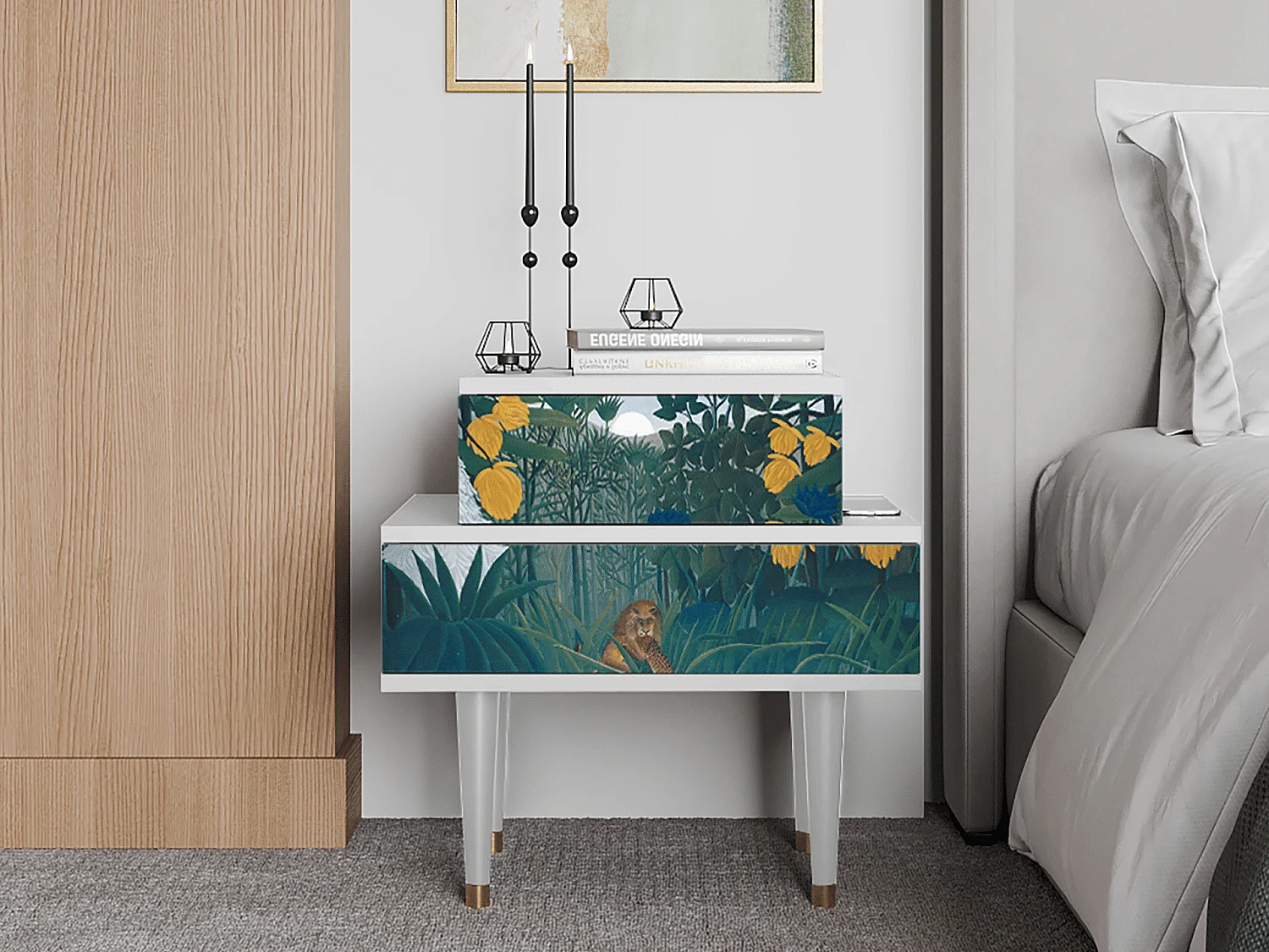 Stolik nocny - 58х58х41 cm - NS1 - The Repast of the Lion, Biały