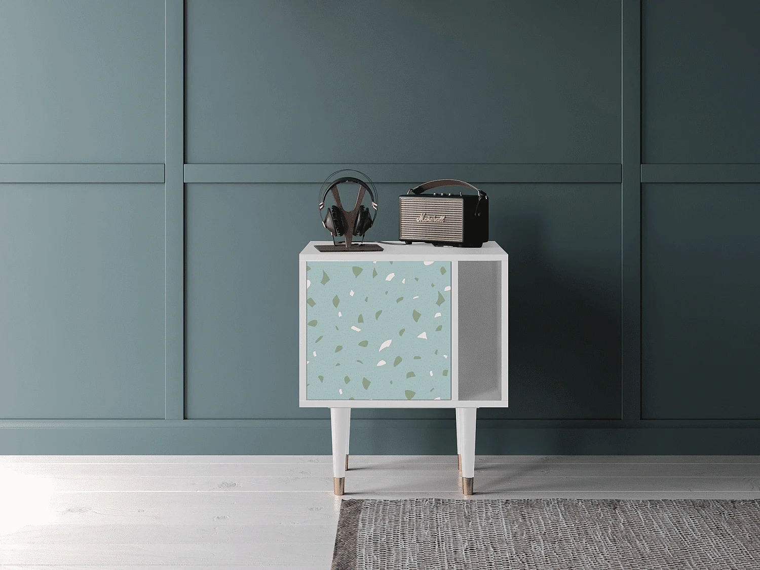 Stolik nocny - 57х69х48 cm - S2 - Blue Drops, Biały